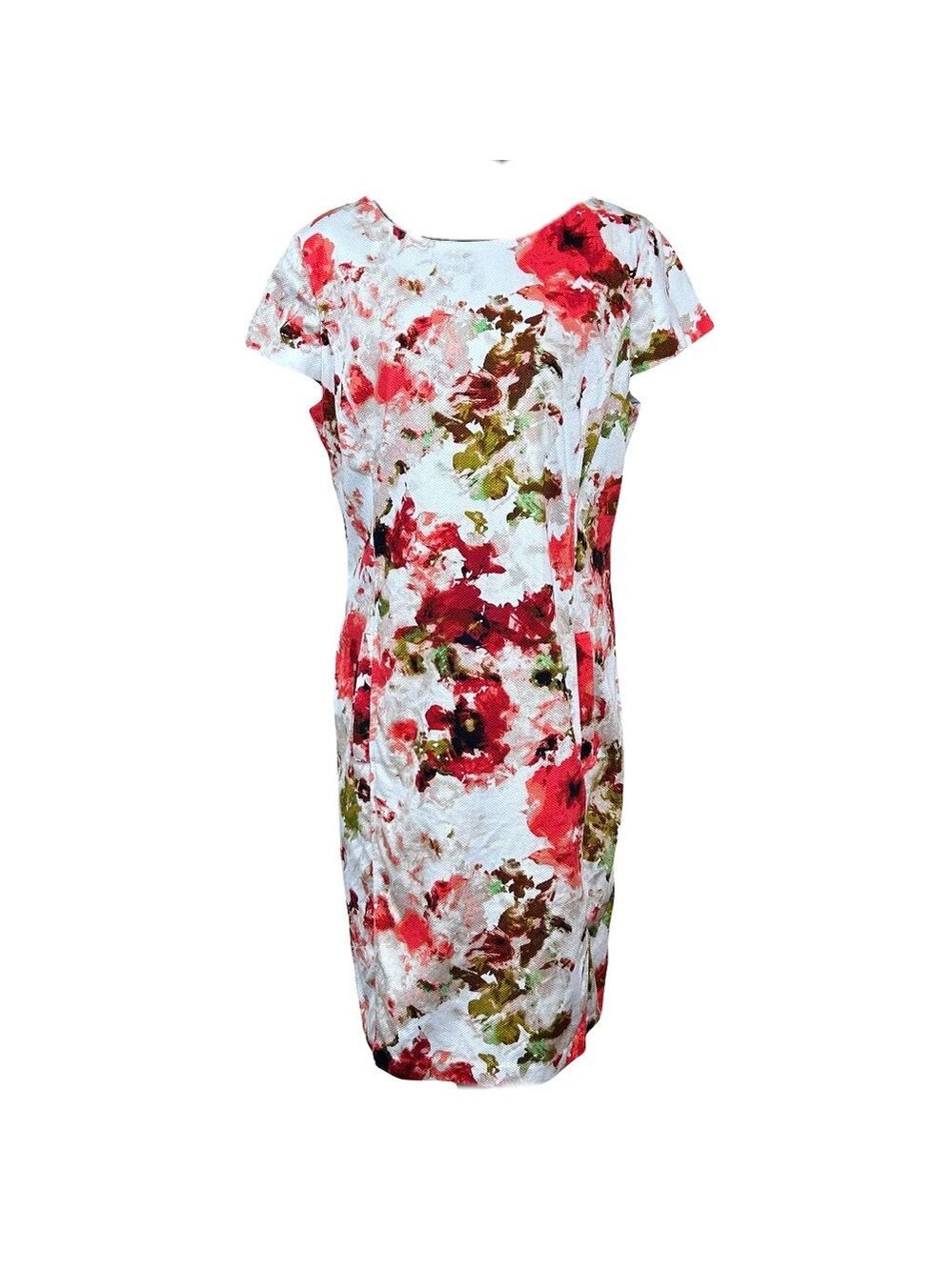 Liz Claiborne Pink Red Floral Watercolor Textured Sheath Dress Size 14